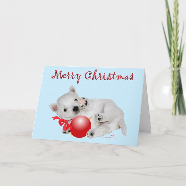 Tarjeta Festiva Westie Puppy Navidades Playtime (Anverso)