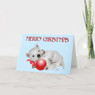 Tarjeta Festiva Westie Puppy Navidades Playtime