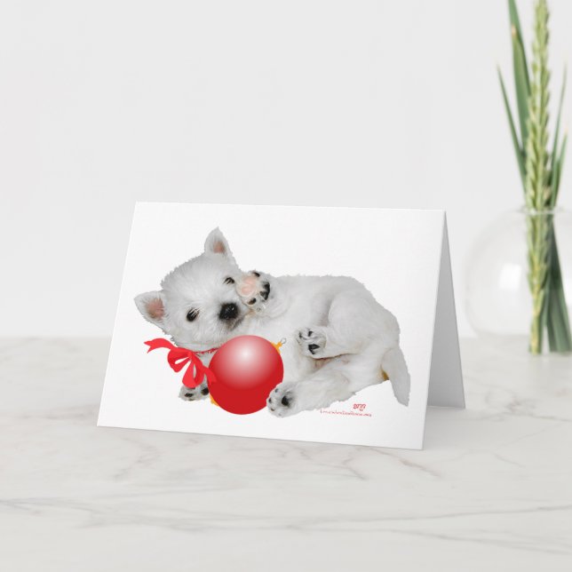 Tarjeta Festiva Westie Puppy Navidades Playtime (Anverso)