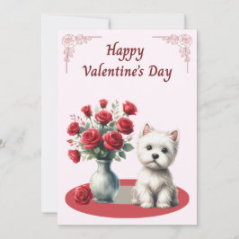 Tarjeta Festiva Westie with Roses Valentine's Card