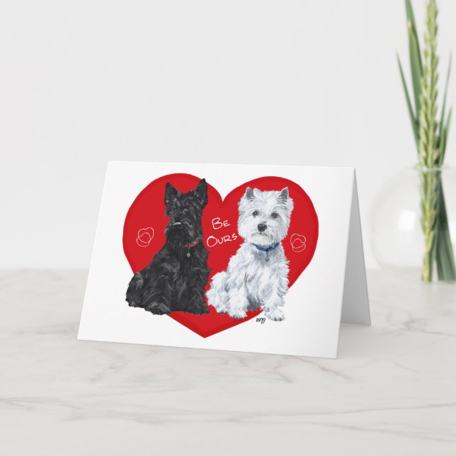 Tarjeta Festiva Westie y Scottie Valentine (Anverso)