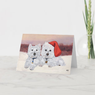 Tarjeta Festiva Westies en Invierno