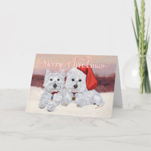 Tarjeta Festiva Westies en Invierno