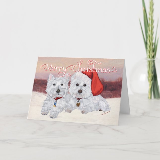 Tarjeta Festiva Westies en Invierno (Anverso)