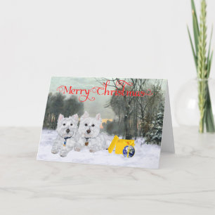 Tarjeta Festiva Westies en Invierno