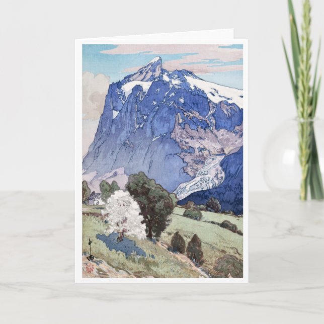 Tarjeta Festiva Wetterhorn, Hiroshi Yoshida, grabar en madera (Anverso)