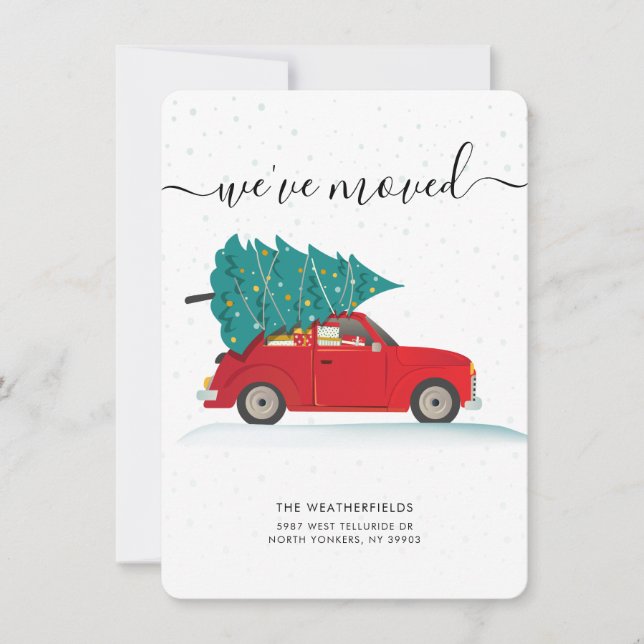 Tarjeta Festiva We've Moved Christmas Moving (Anverso)
