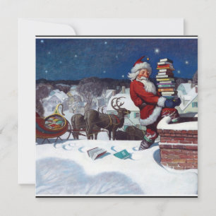 Tarjeta Festiva Weyeth - Santa entregando libros para Navidades
