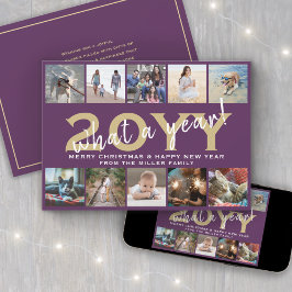 Tarjeta Festiva What a Year! Modern 10 Photo Collage Purple & Gold