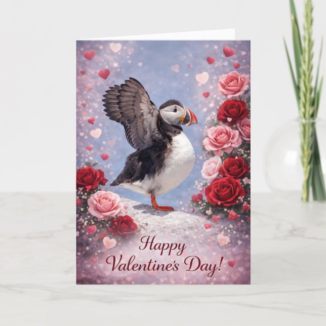 Tarjeta Festiva Where Love Takes Wing – Puffin Valentine’s Day (Anverso)