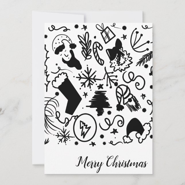 Tarjeta Festiva Whimerry Christmas Santa Doodles (Anverso)