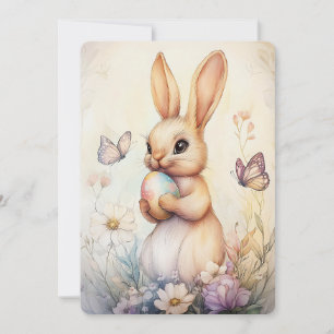 Tarjeta Festiva Whimscscal Bunny & Butterflies, flores silvestres
