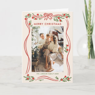 Tarjeta Festiva Whimsical 5 foto de Boho Navidades rojos doblan ci