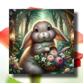 Tarjeta Festiva Whimsical Art Nouveau Woodland Easter Bunny