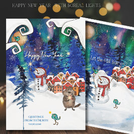 Tarjeta Festiva Whimsical Beaver and Snowman Northern Light