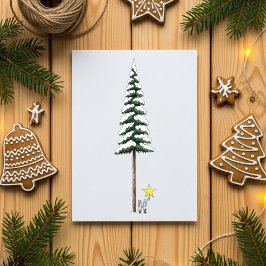 Tarjeta Festiva Whimsical Big Christmas Tree Snowy Holiday Card