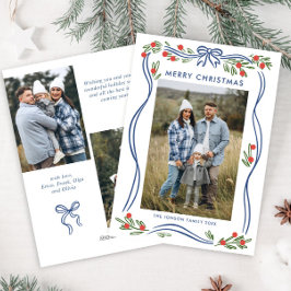 Tarjeta Festiva Whimsical Boho Blue Navidades ceden la foto de Rib