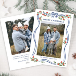 Tarjeta Festiva Whimsical Boho Blue Navidades doblan cinta de opci