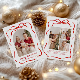 Tarjeta Festiva Whimsical Bow Christmas Photo Hand-Drawn