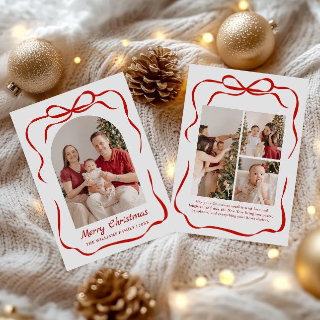 Tarjeta Festiva Whimsical Bow Christmas Photo Hand-Drawn (Subido por el creador)