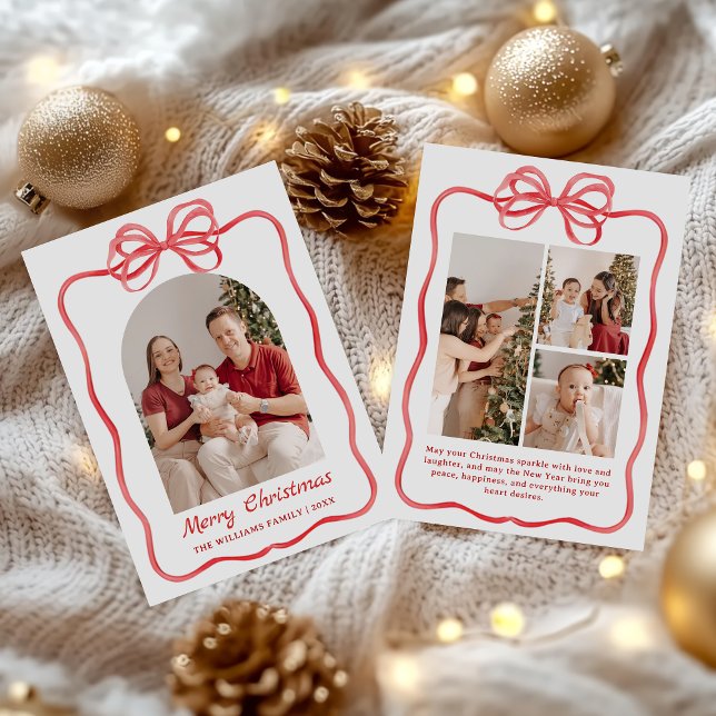 Tarjeta Festiva Whimsical Bow Christmas Photo Hand-Drawn (Subido por el creador)