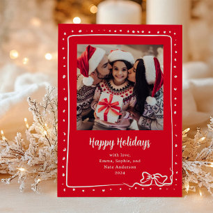 Tarjeta Festiva Whimsical Bow Fotografía Happy Holidays Red