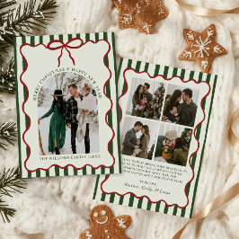 Tarjeta Festiva Whimsical Bow Merry Christmas Family Photo