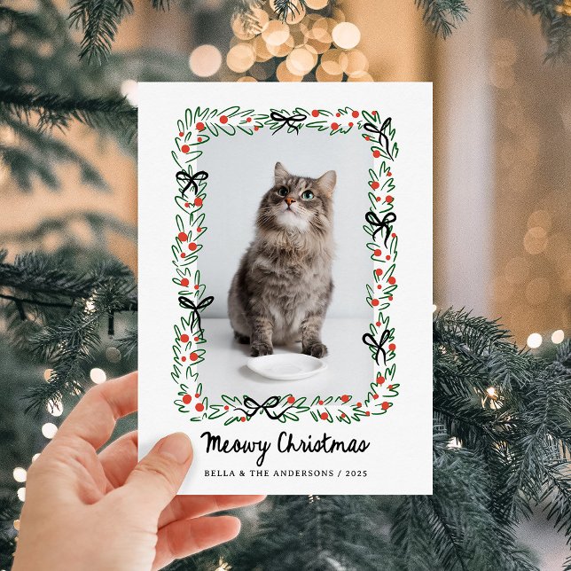 Tarjeta Festiva Whimsical Bows | Cute Meowy Christmas from the Cat (Subido por el creador)