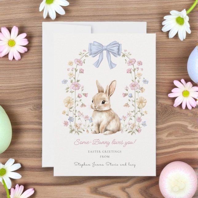 Tarjeta Festiva Whimsical Bunny Floral Easter Grey (Subido por el creador)