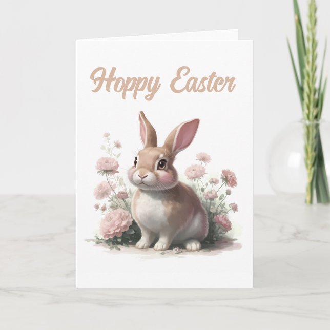 Tarjeta Festiva Whimsical Bunny Hoppy Easter (Anverso)