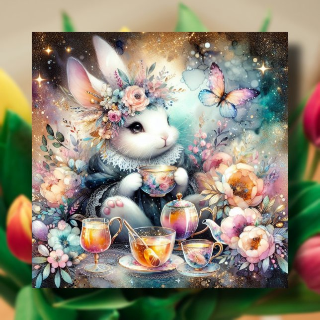 Tarjeta Festiva Whimsical Bunny Tea Fiesta Delight Easter (Subido por el creador)
