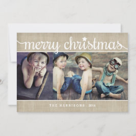 Tarjeta Festiva Whimsical Burlap Rustic Merry Christmas Photo