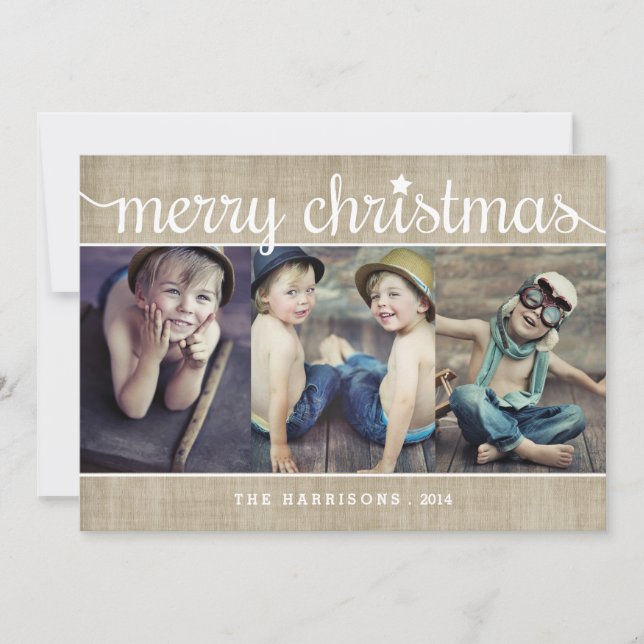 Tarjeta Festiva Whimsical Burlap Rustic Merry Christmas Photo (Anverso)