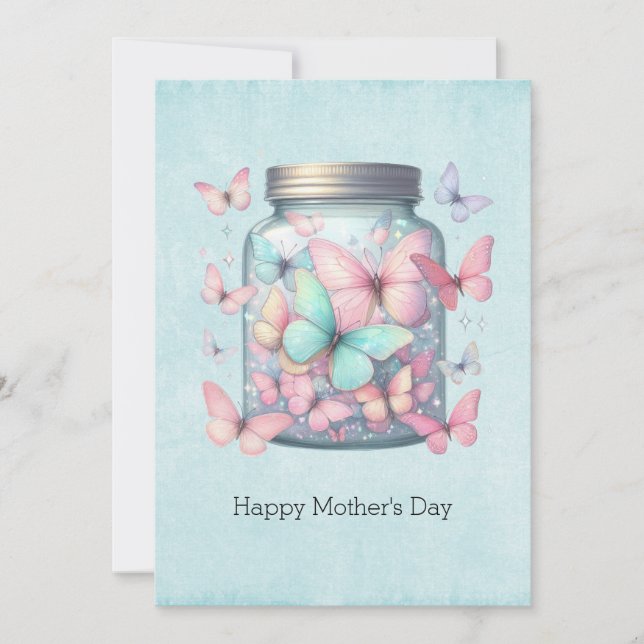 Tarjeta Festiva Whimsical Butterflies in a Jar Mother's Day (Anverso)