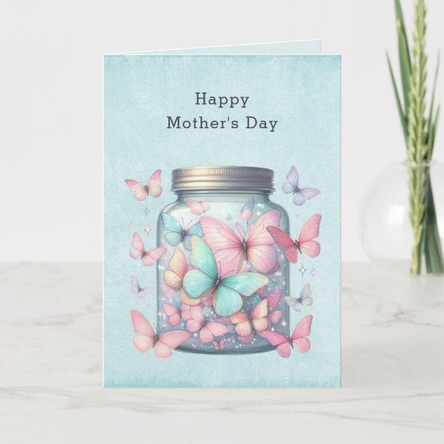 Tarjeta Festiva Whimsical Butterflies in a Jar Mother's Day (Anverso)