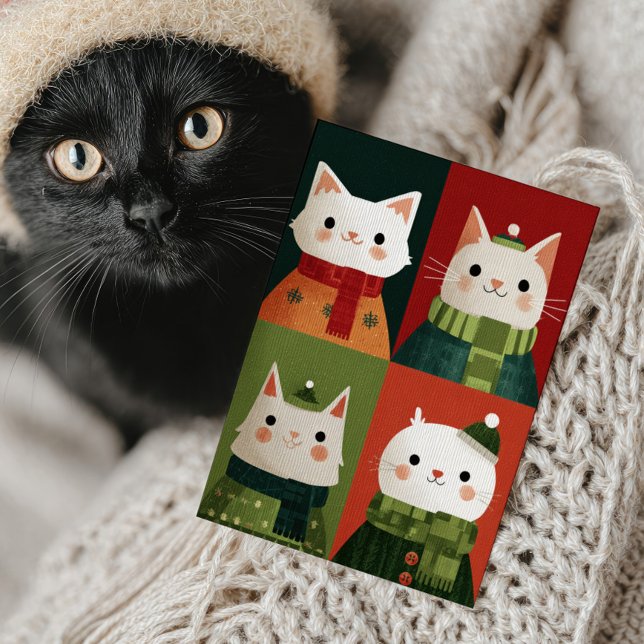 Tarjeta Festiva Whimsical Cartoon Xmas Cute Cats Meowy Christmas  (Subido por el creador)