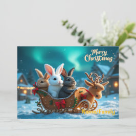 Tarjeta Festiva Whimsical Christmas Bunny Sleigh Ride