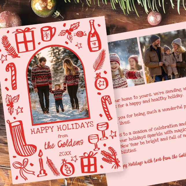 Tarjeta Festiva Whimsical Christmas  Cute Custom Arch 3 PHOTO  (Whimsical Christmas Cute Custom Arch 3 PHOTO Holiday Card
)