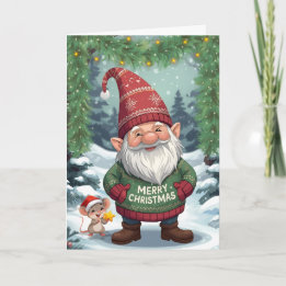 Tarjeta Festiva Whimsical Christmas Gnome & Mouse ⭐️