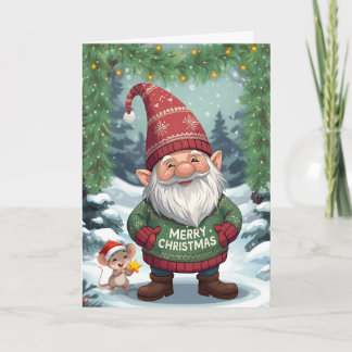Tarjeta Festiva Whimsical Christmas Gnome & Mouse ⭐️