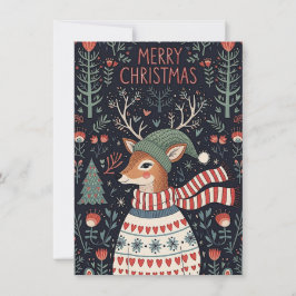 Tarjeta Festiva Whimsical Christmas greeting card with a deer 
