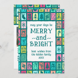Tarjeta Festiva Whimsical Christmas Grid Cute Custom 2 PHOTO 