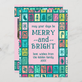 Tarjeta Festiva Whimsical Christmas Grid Cute Custom 2 PHOTO 