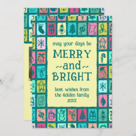 Tarjeta Festiva Whimsical Christmas Grid Cute Custom 2 PHOTO 