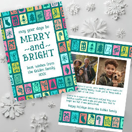 Tarjeta Festiva Whimsical Christmas Grid Cute Custom 2 PHOTO 