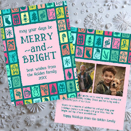 Tarjeta Festiva Whimsical Christmas Grid Cute Custom 2 PHOTO 