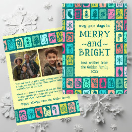 Tarjeta Festiva Whimsical Christmas Grid Cute Custom 2 PHOTO 