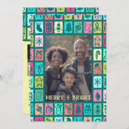 Tarjeta Festiva Whimsical Christmas Grid Cute Custom 3 PHOTO 