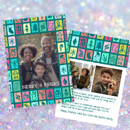 Tarjeta Festiva Whimsical Christmas Grid Cute Custom 3 PHOTO 