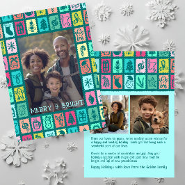 Tarjeta Festiva Whimsical Christmas Grid Cute Custom 3 PHOTO 
